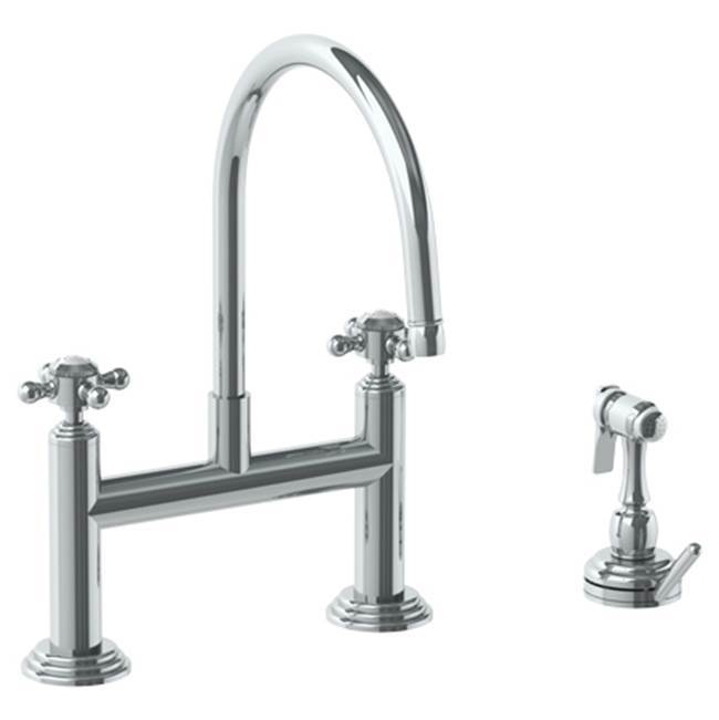 Deck Mounted Bridge Kitchen Faucet with Independent Side Spray