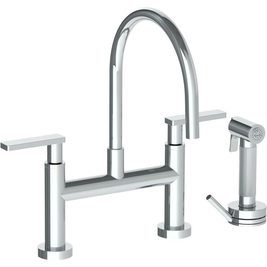 Deck Mounted Bridge Gooseneck Kitchen Faucet with Independent Side Spray