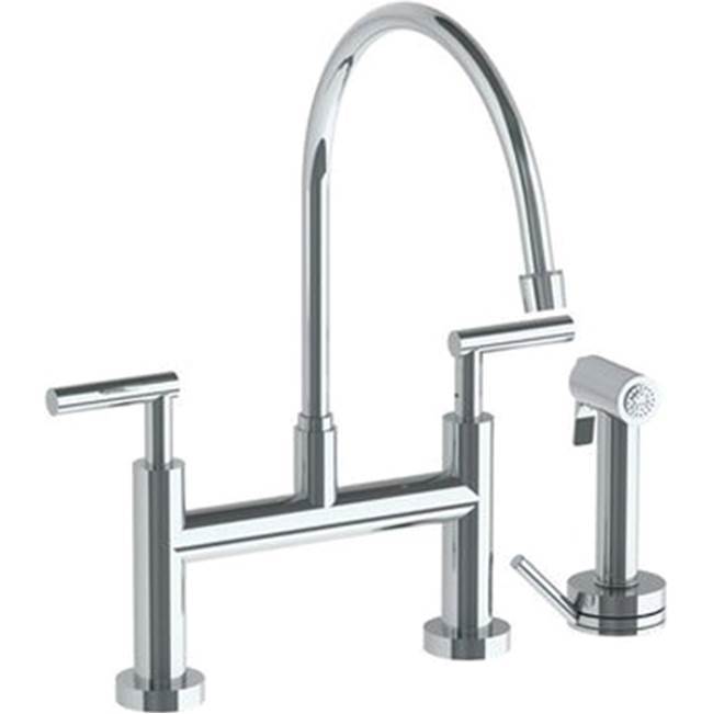 Deck Mounted Bridge Extended Gooseneck Kitchen Faucet with Independent Side Spray