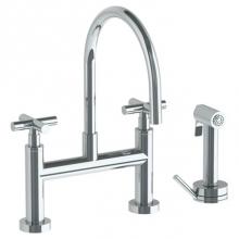 Watermark 23-7.65G-L9-SBZ - Deck Mounted Bridge Gooseneck Kitchen Faucet with Independent Side Spray