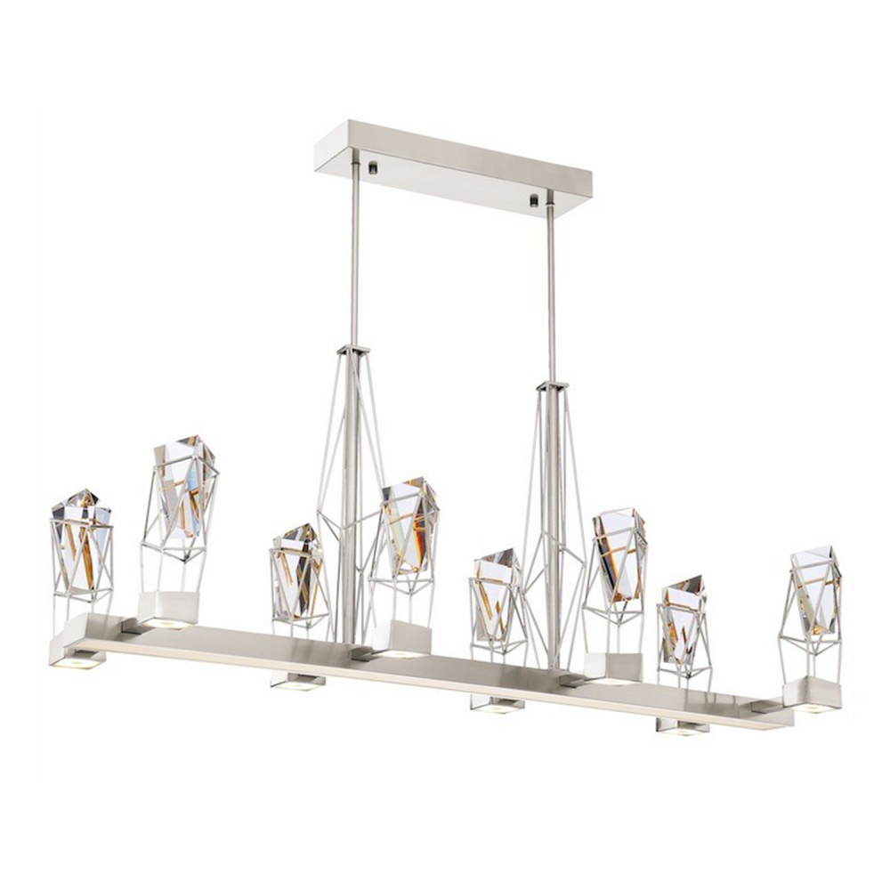 Duo 6-Light LED 48" Geometric Linear Satin Nickel Crystal Chandelier