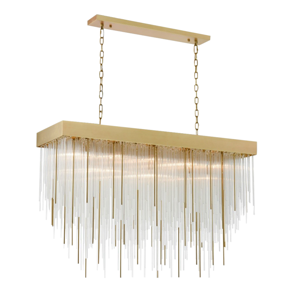 17-Light 48" Rectangular Aged Brass Crystal Chandelier