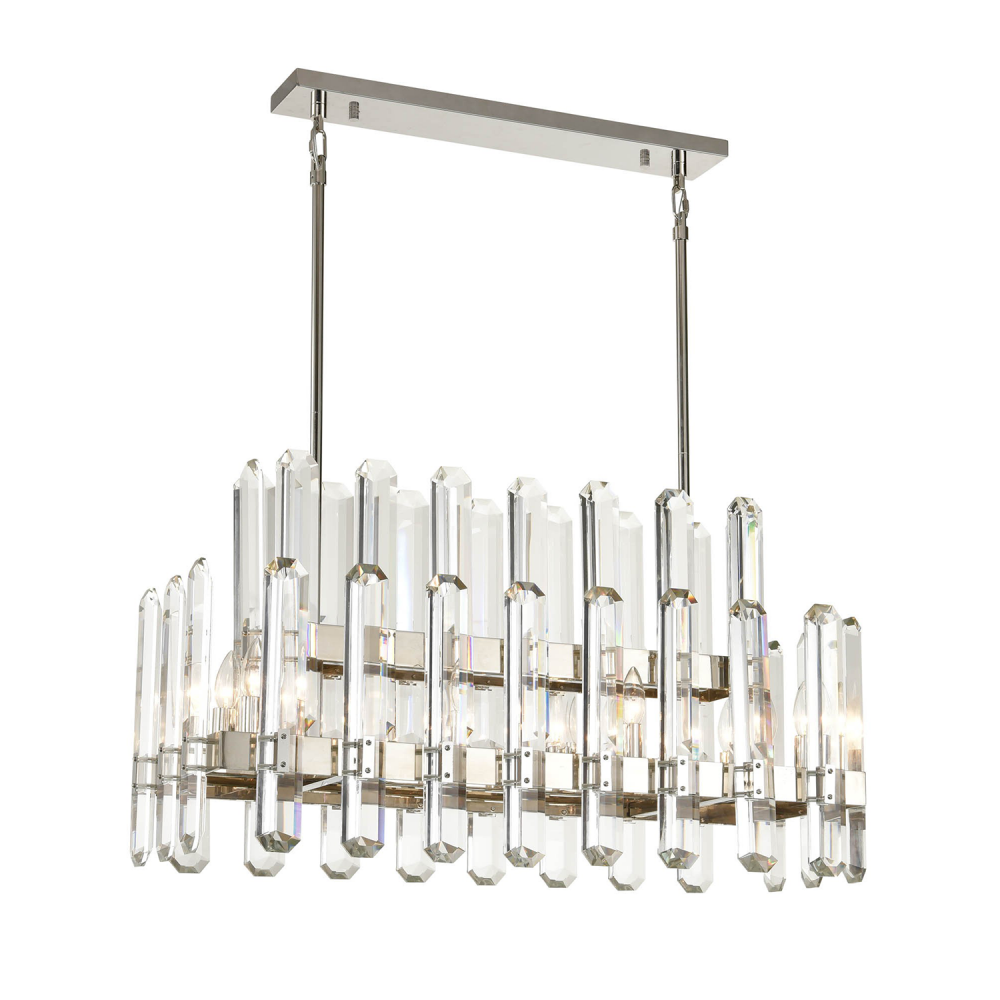 10-Light 36" 2-Tier Polished Nickel Rectangular Crystal Chandelier