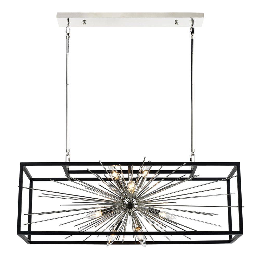 10-Light Modern Rectangular Sputnik Polished Nickel Chandelier