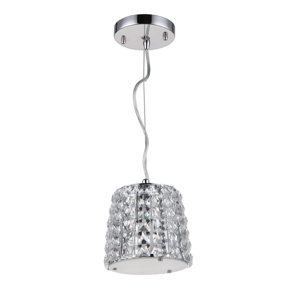 1-Light 6" Tapered Crystal Drum Shade Mini Pendant