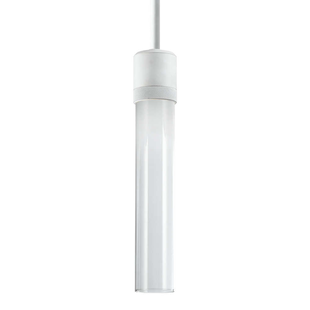 3" LED 3CCT Vertical Cylindrical Pendant Light, 12" Clear Glass and Matte White Finish