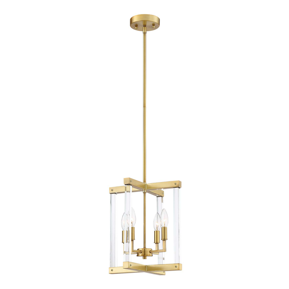 4-Light 12" Geometric Polished Brass Pendant Light