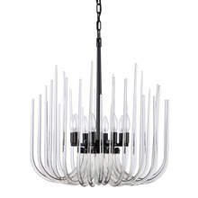 ZEEV Lighting CD10031-8-SBB - 8-Light Solid Curved Clear Glass Satin Brushed Black Pendant Light