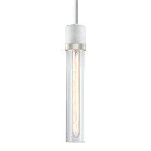 ZEEV Lighting P11706-E26-MW-K-PN-G1 - 3" E26 Cylindrical Pendant Light, 12" Clear Glass and Matte White with Nickel Finish