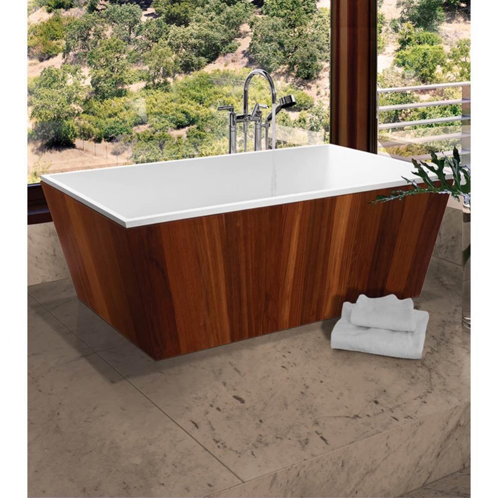 Petra Sculpturestone Freestanding Teak Wrap Air Bath - Gloss Biscuit (62.25X32.25)