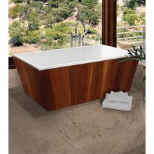 MTI Baths S228TGL-BI - Petra Sculpturestone Freestanding Teak Wrap Soaker - Gloss Biscuit (62.25X32.25)