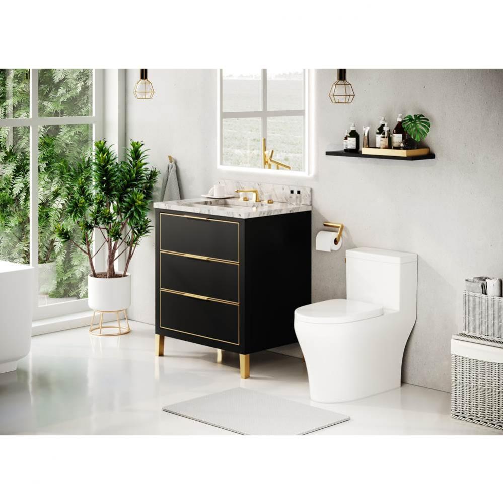 Muse Vanity Cabinet 30-in, Matte Black with Satin Brass