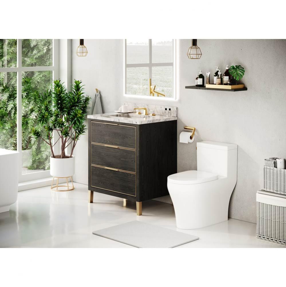 Muse Vanity Cabinet 30-in, Weathered Oak with Satin Brass