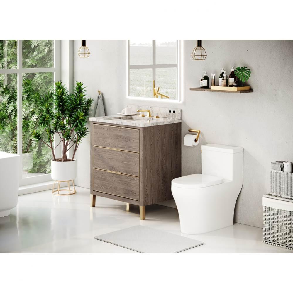 Muse Vanity Cabinet 30-in, Brushed Grey Oak with Satin Brass