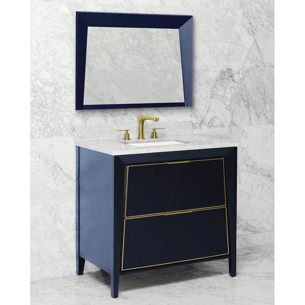 Canto Vanity Cabinet, 36-in Blue w Satin Brass Trim