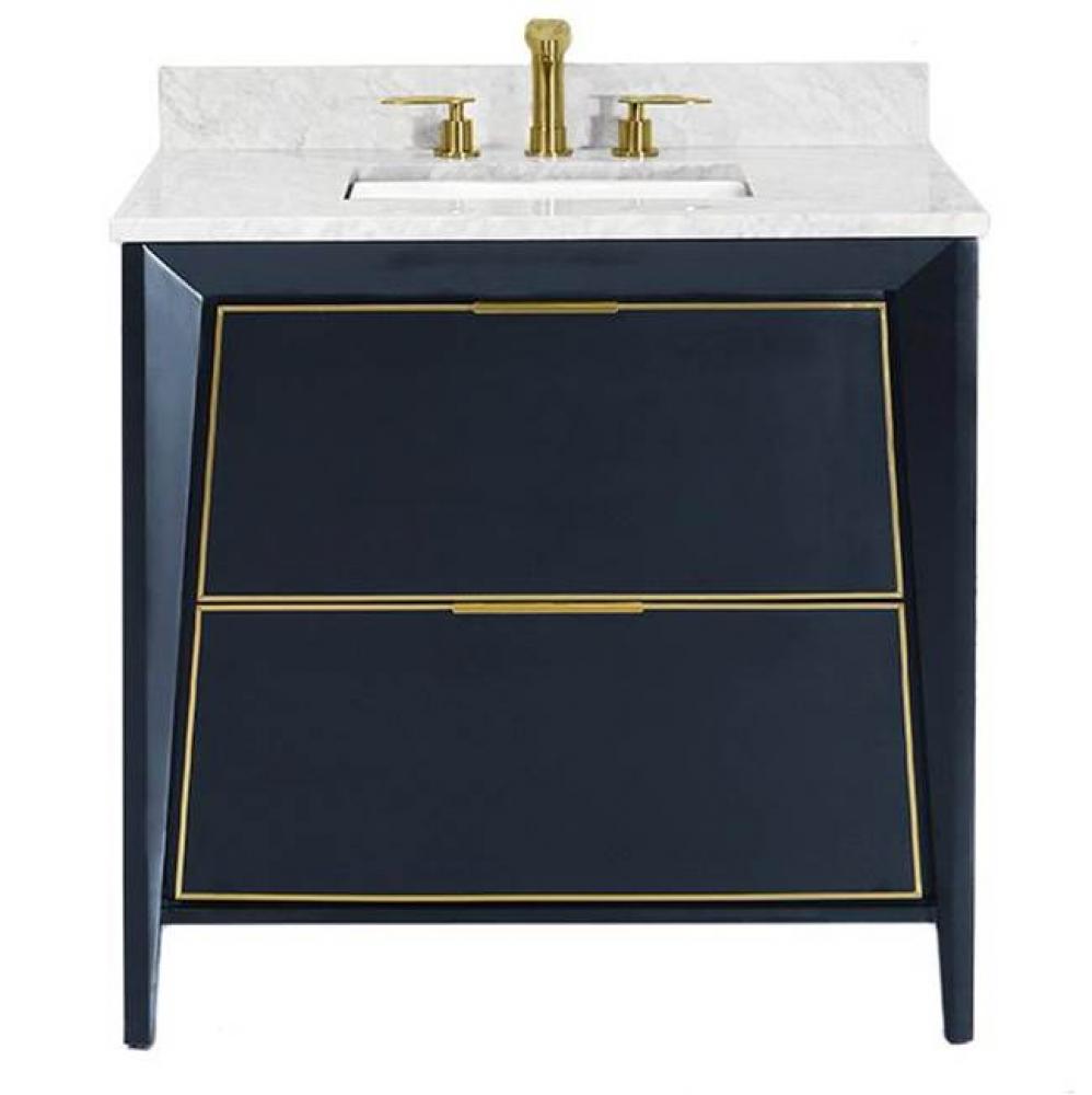 Canto Vanity Cabinet, 36-in Navy Blue w Satin Brass