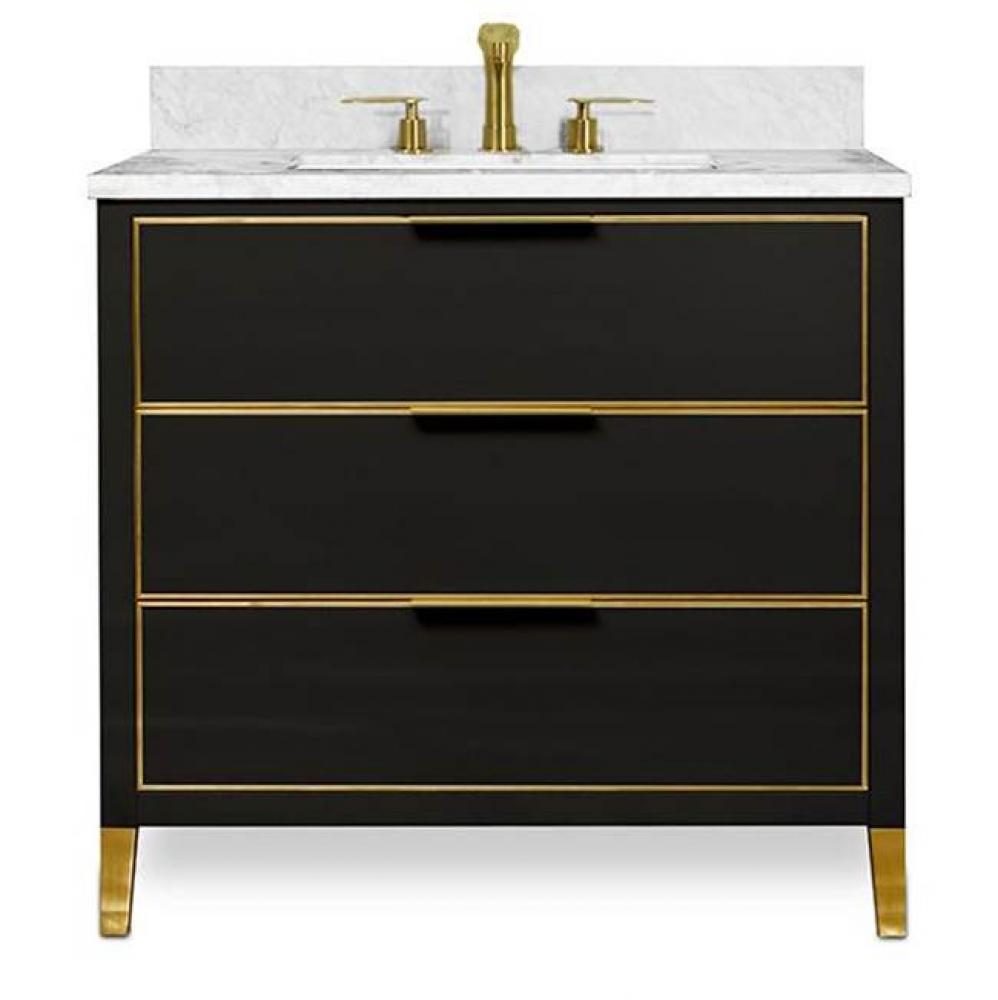 Muse Vanity Cabinet 36-in, Matte Black with Satin Brass