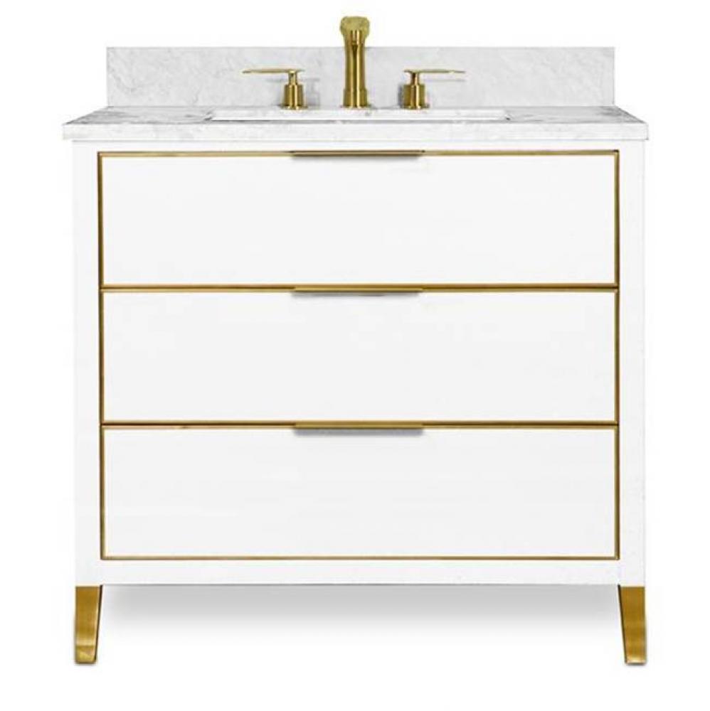 Muse Vanity Cabinet 36-in, Matte White with Satin Brass