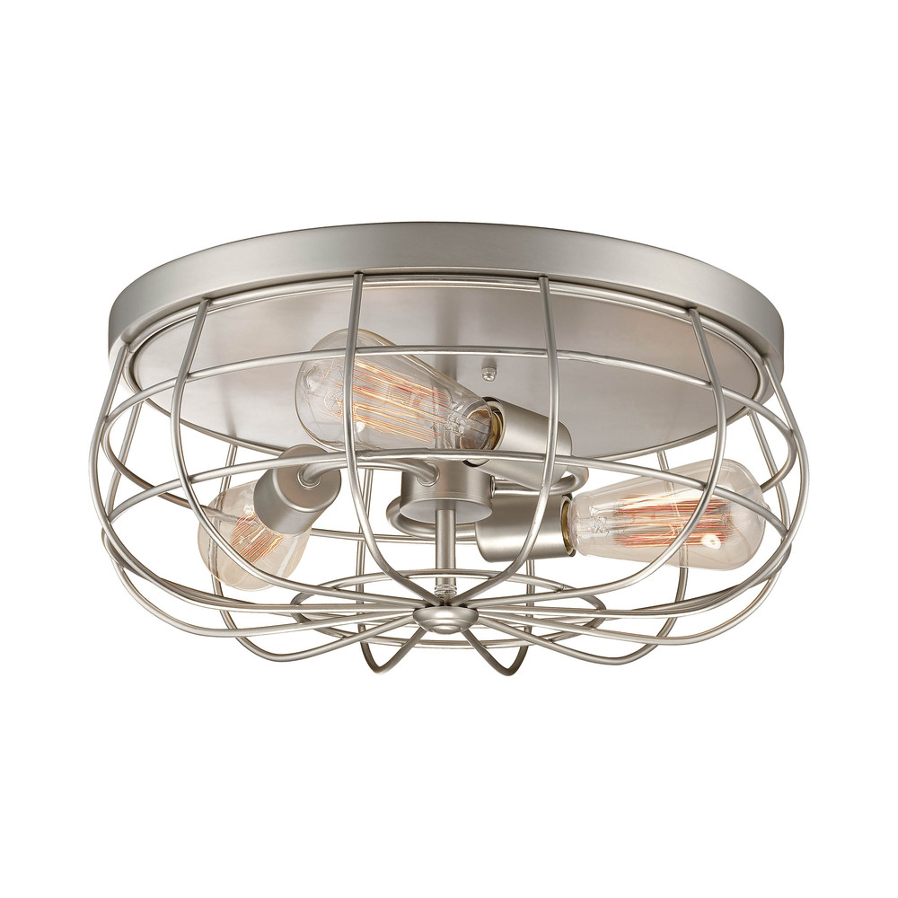 Neo-Industrial 3-Light Flushmount Ceiling Light Satin Nickel