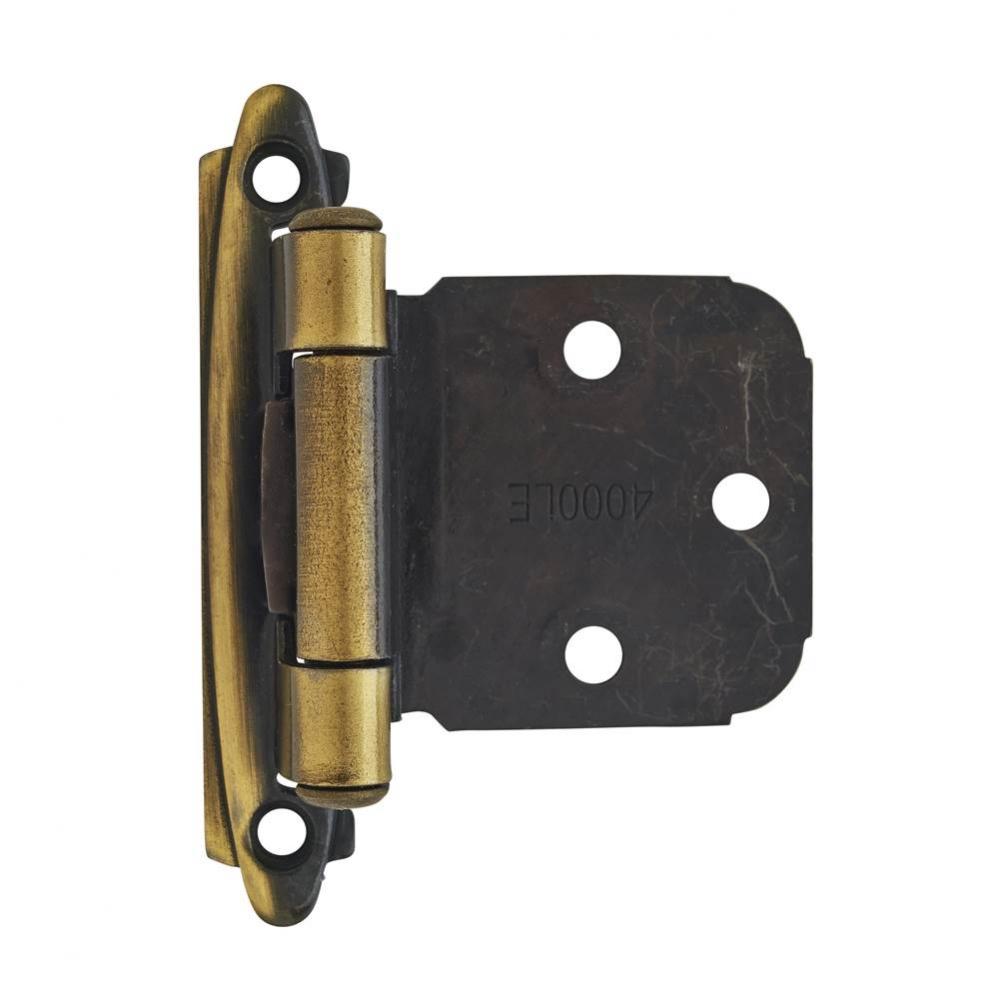 Variable Overlay Self-Closing, Face Mount Antique Brass Hinge - 2 Pack