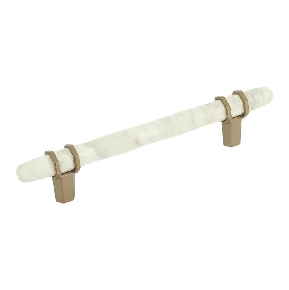 Carrione 5-1/16 in (128 mm) Center-to-Center Marble White/Golden Champagne Cabinet Pull