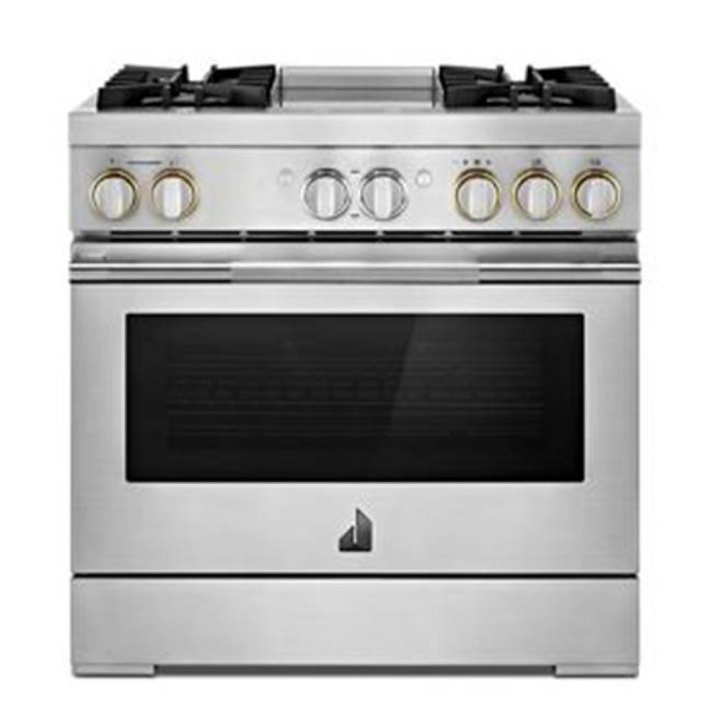 36'' Pro-Range Dual Fuel, Rise Style, Griddle, 2-20K, 15K, 5K, Dual Fan Multi-Mode True