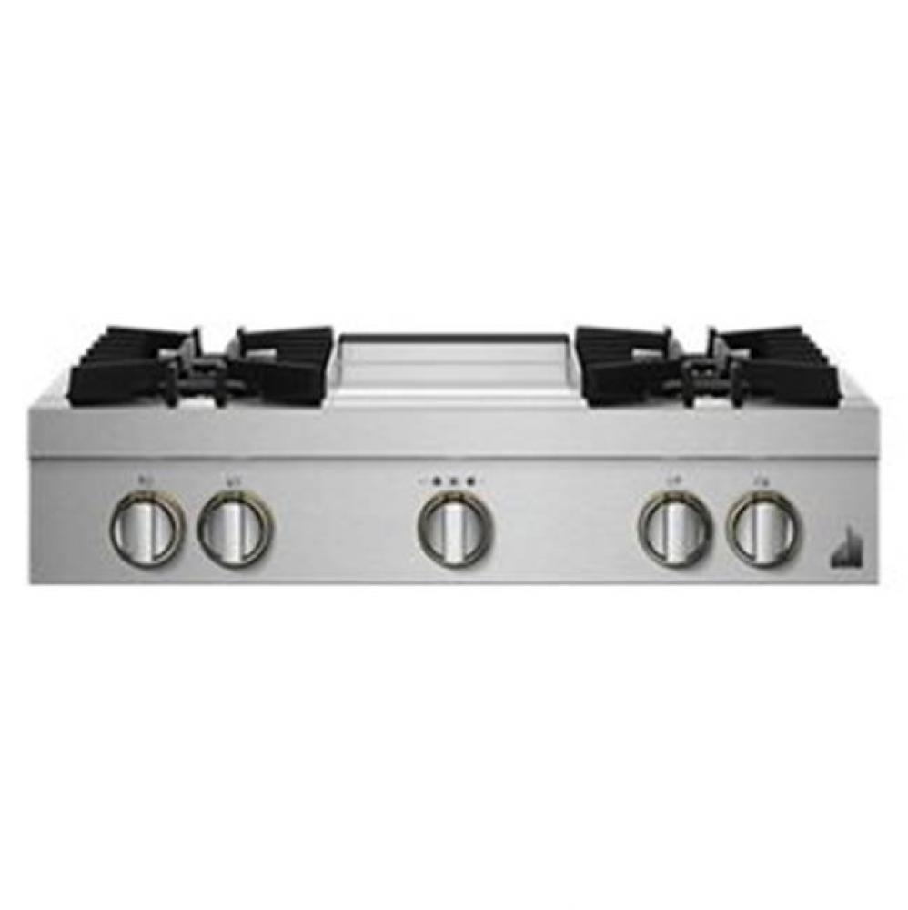 36'' Rangetop, Rise Style, Griddle, 2-20K, 15K, 5K-500 Simmer