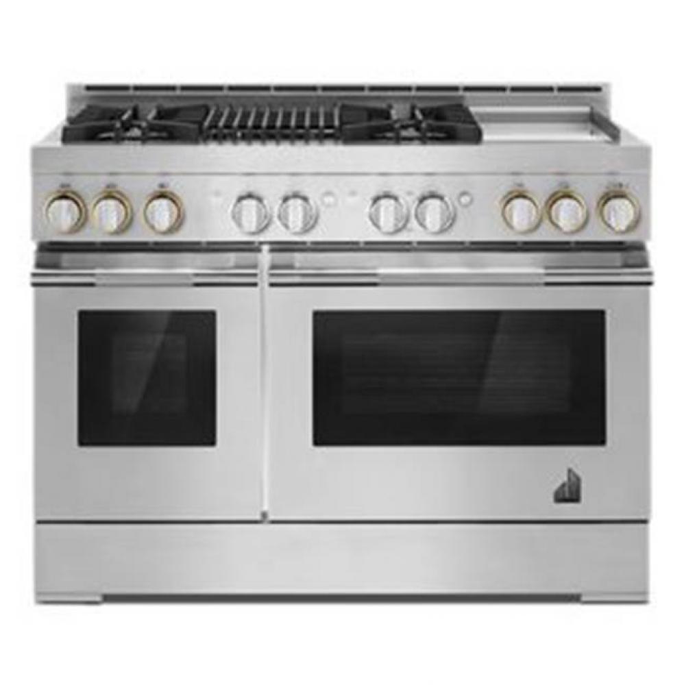 48'' Pro-Range Gas, Rise Style, Grill/Griddle, 2-20K, 15K, 5K, Dual Fan Multi-Mode True