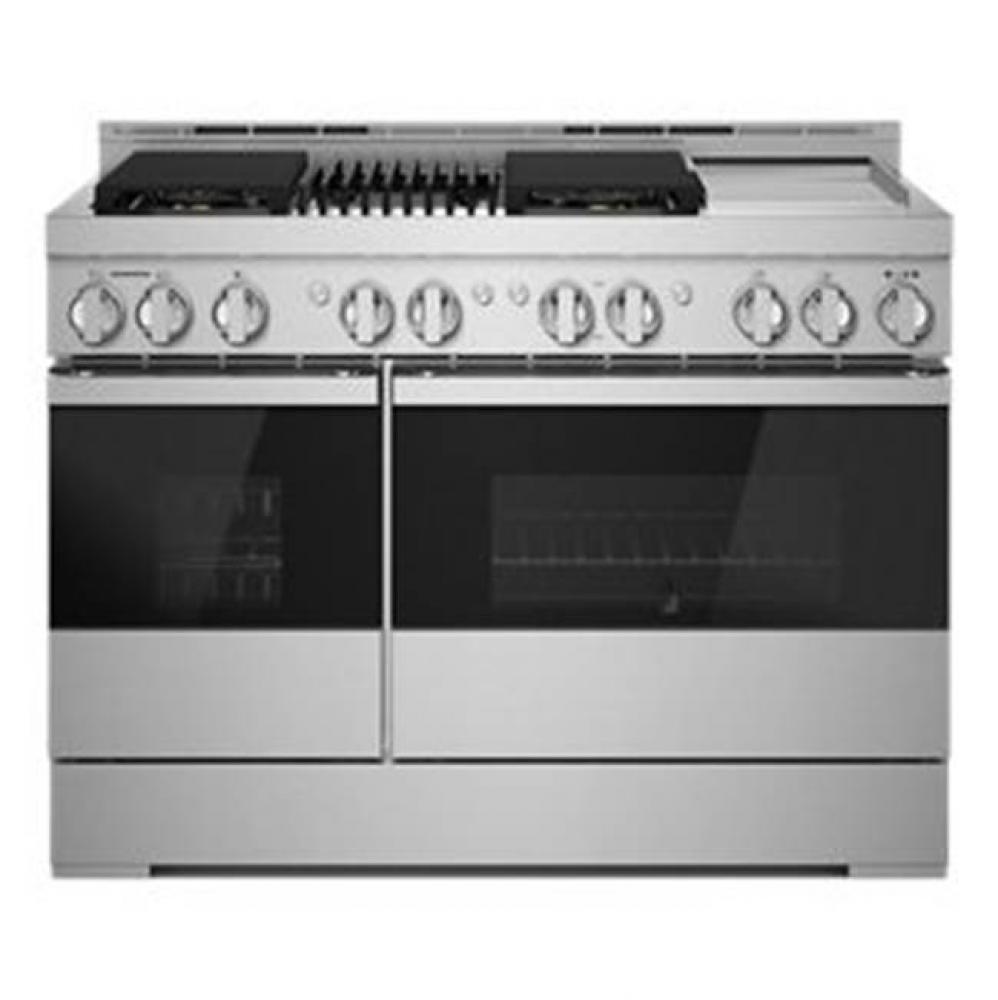 48'' Pro-Range Gas, Noir Style, Grill/Griddle, 2-20K, 15K, 5K, Dual Fan M Ulti-Mode True