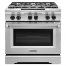 Kitchen Aid KDRS467VSS - 36 in. Self-Cleaning Commercial Style Freestanding Dual Fuel Range