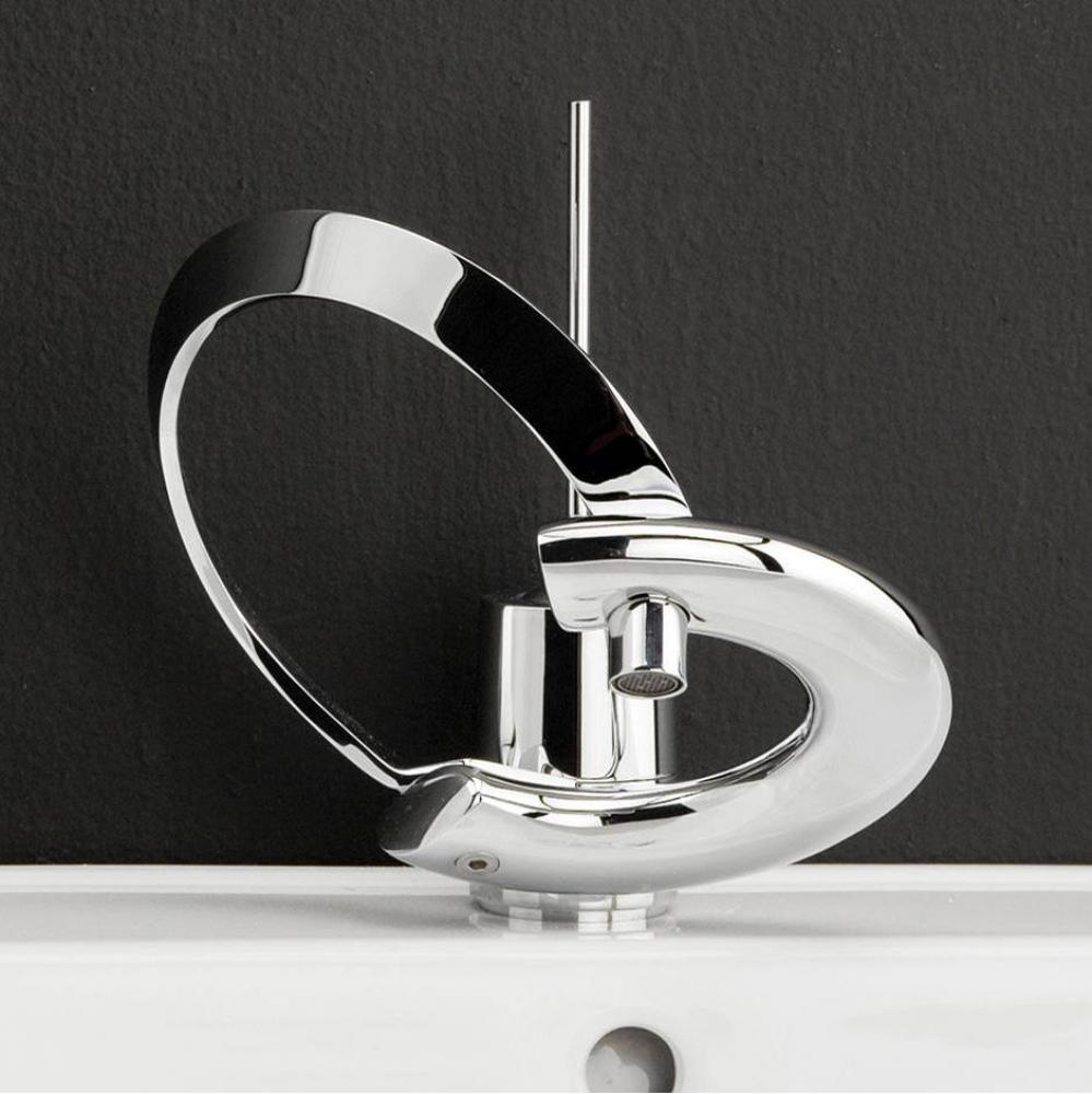 Deck-mount single-hole faucet with joystick lever handle and click-clack drain, ADA compliant. Wat