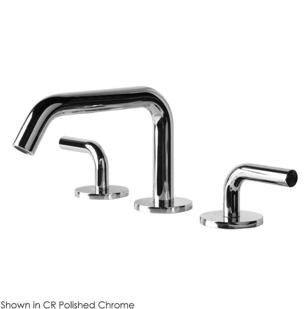 Deck-mount three-hole faucet with a squared-gooseneck swiveling spout, and a click clack drain two