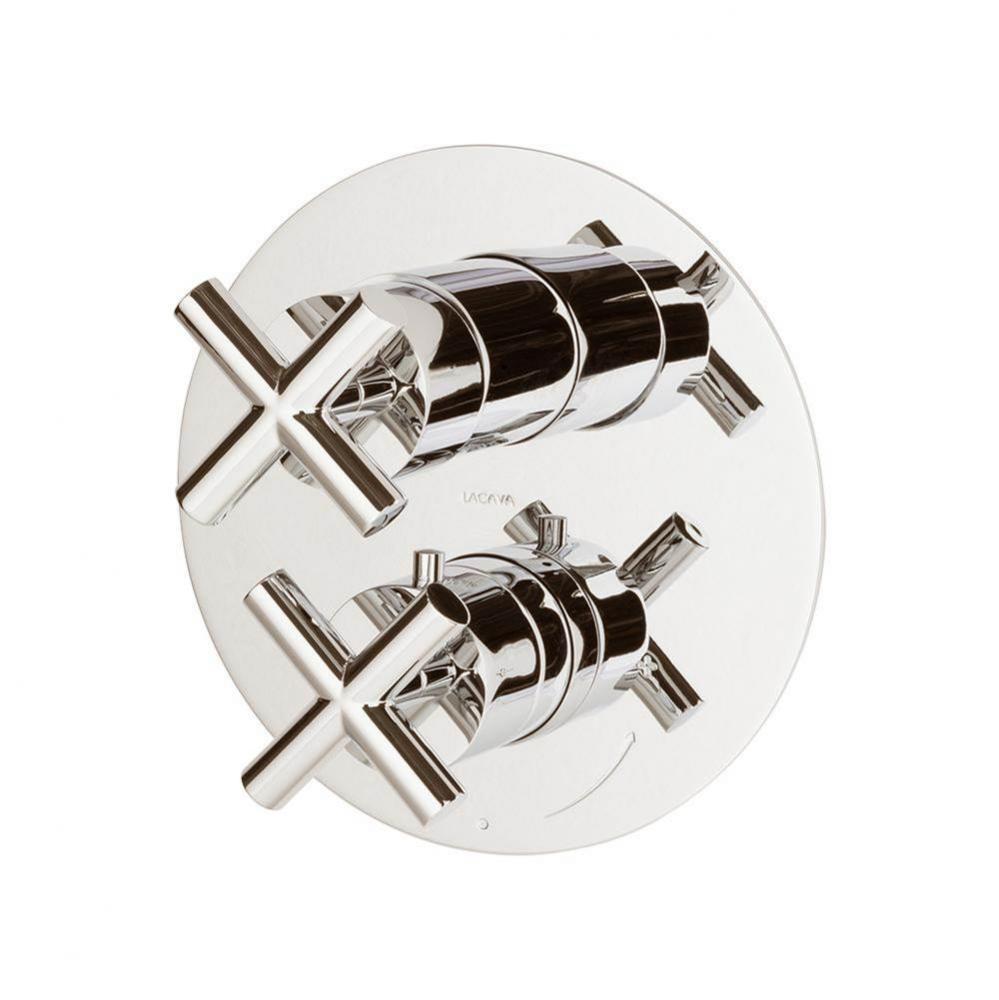 TRIM ONLY - Thermostatic Valve w/ 3 way shared diverter + OFF,  GPM 8 (60PSI) with round back plat