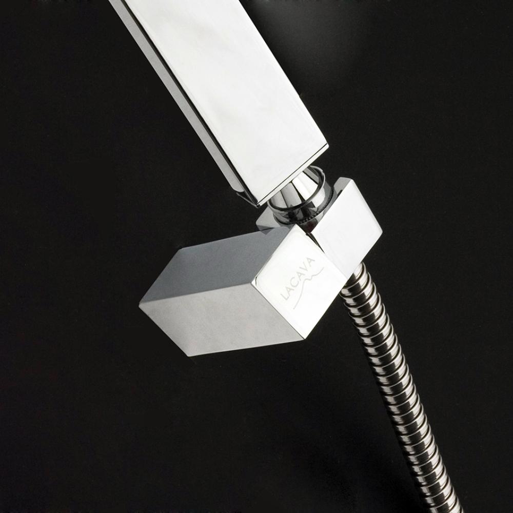 Hook for hand-held shower head.