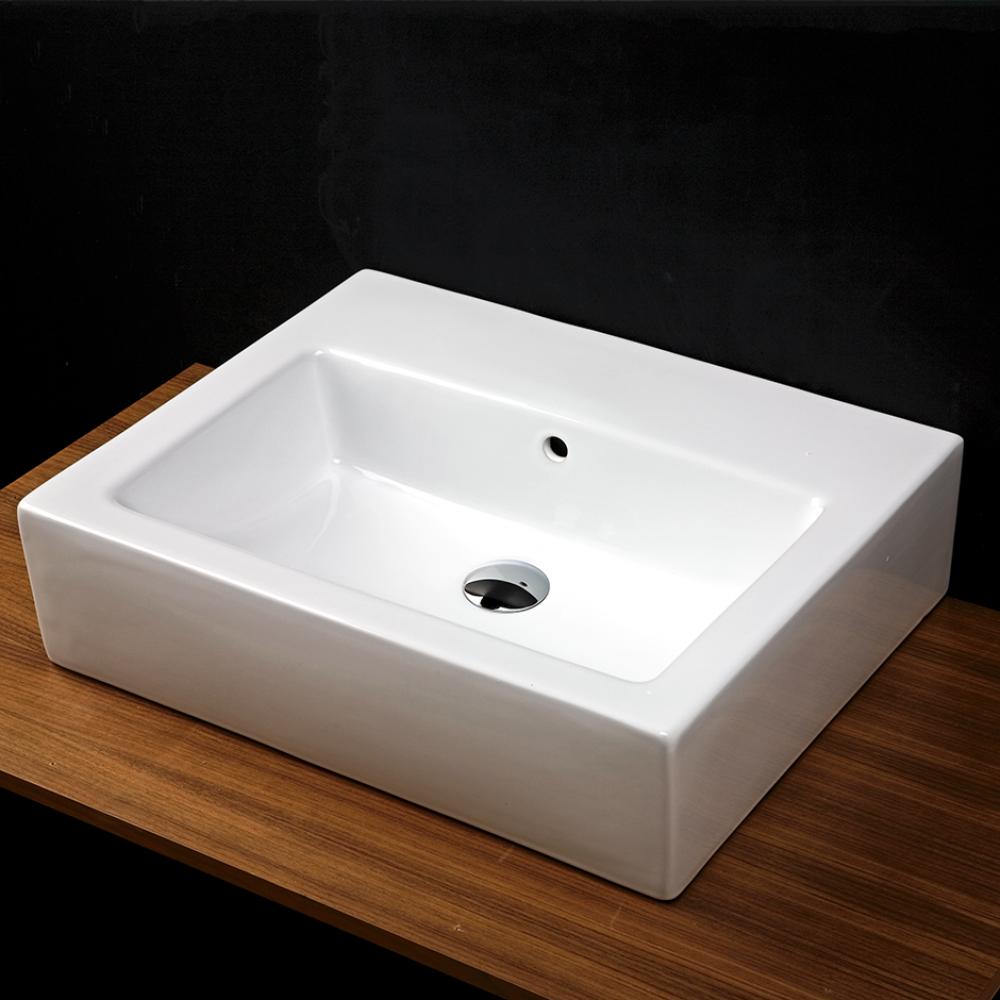 Wall-mounted or vessel porcelain washbasin with overflow