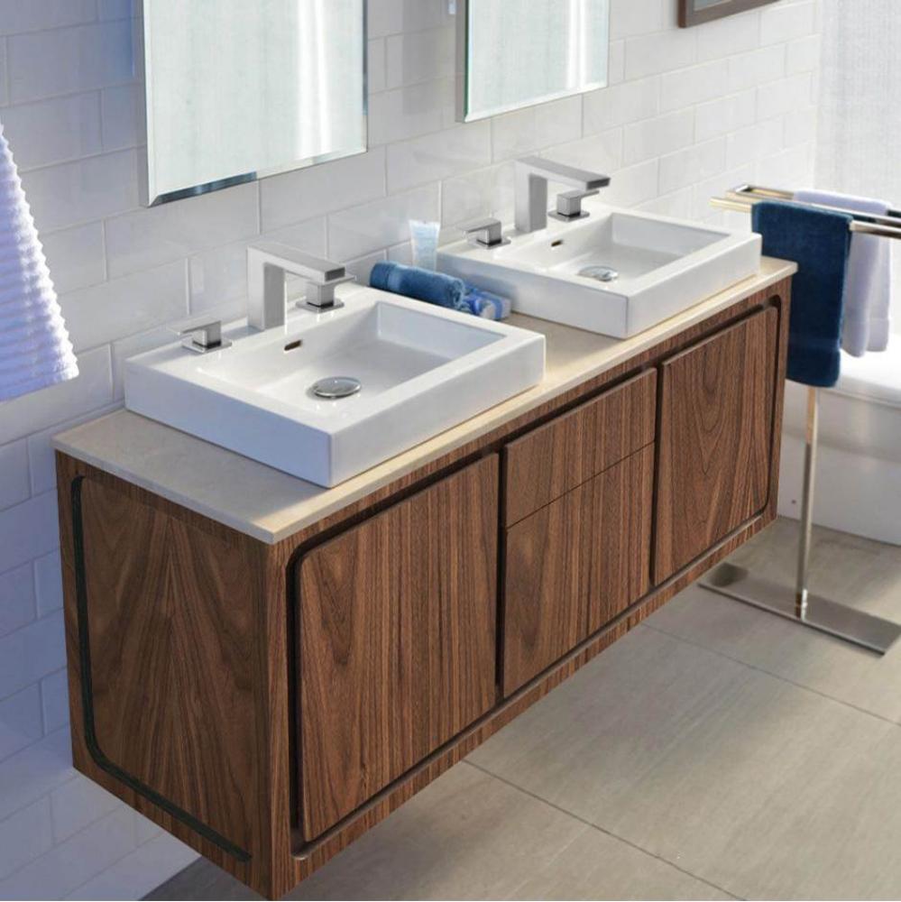 Wall-mount under-counter double vanity with 2 drawers and 2 doors  Two-tone finishes are premium c