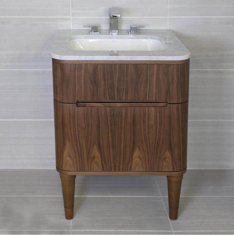 Wall-mount under counter vanity with a routed finger pull drawer. H27 LEG, H271T and H270 Bathroom