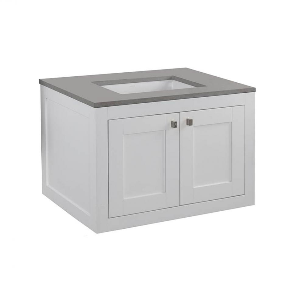 Wall-mount under-counter vanity with two doors (knobs included). Under-mount sink 5452UN, stone co