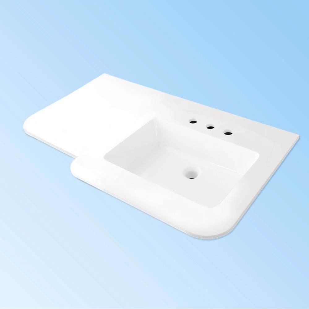 Vanity-top sink made of solid surface, with an overflow