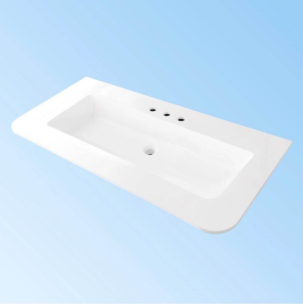 Vanity-top sink made of solid surface, with an overflow