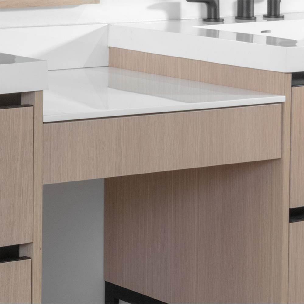 Wall-mounted under-counter makeup drawer with a single drawer equipped with removable dividers for