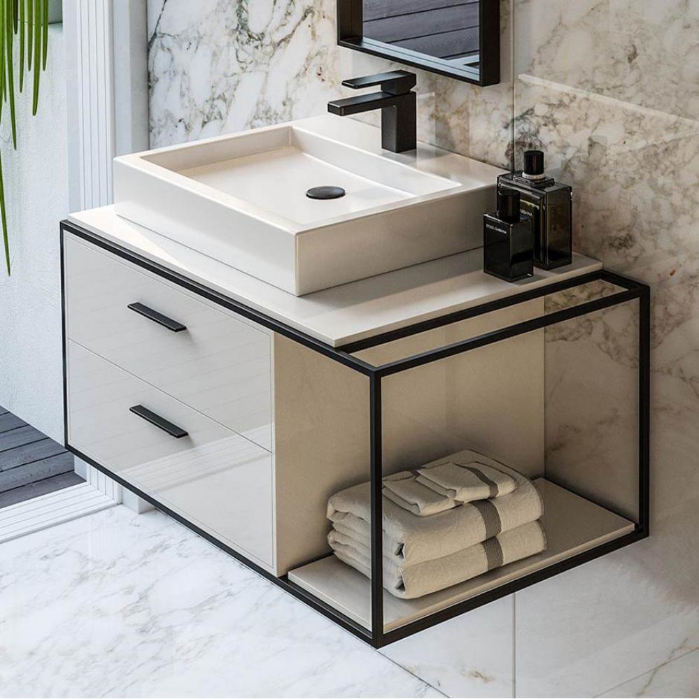 Cabinet of wall-mount under-counter vanity LIN-VS-36L  with sink on the left,  two drawers (pulls