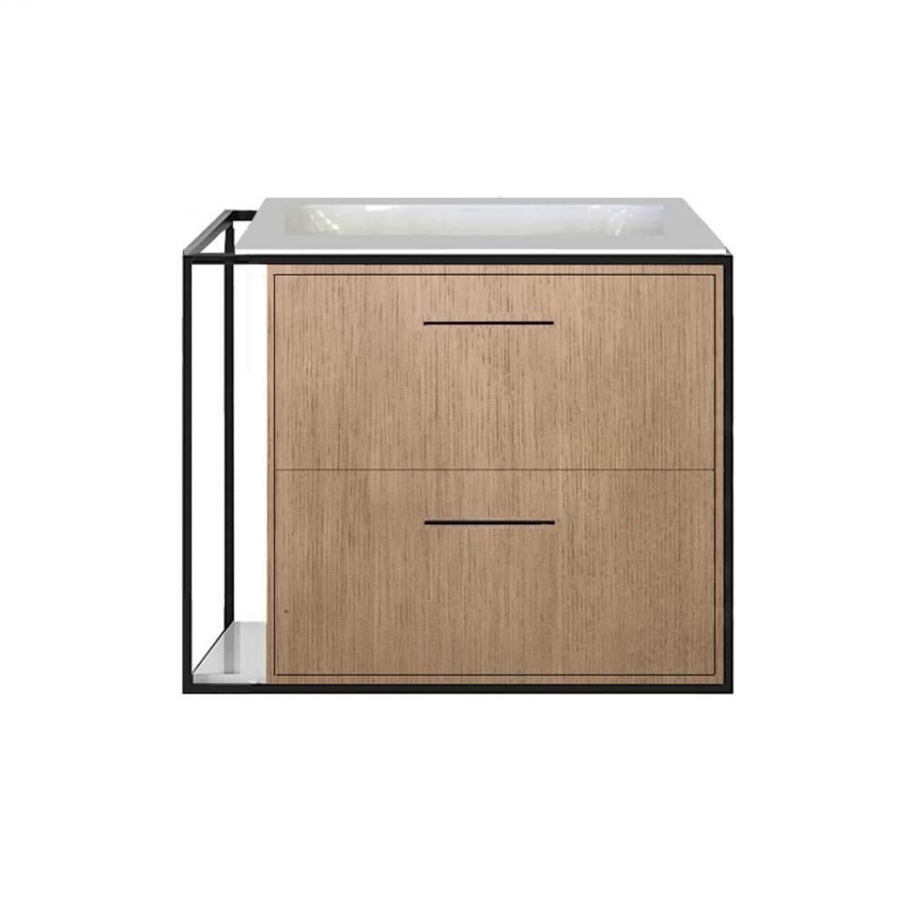 Cabinet of wall-mount under-counter vanity LIN-UN-24R with sink on the right,  two drawers (pulls