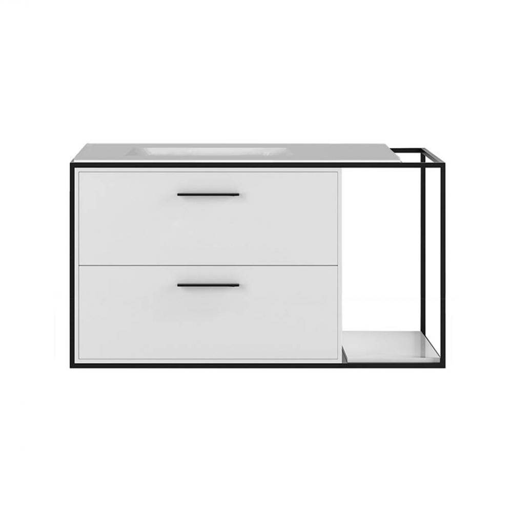 Cabinet of wall-mount under-counter vanity LIN-UN-36L with sink on the left,  two drawers (pulls i