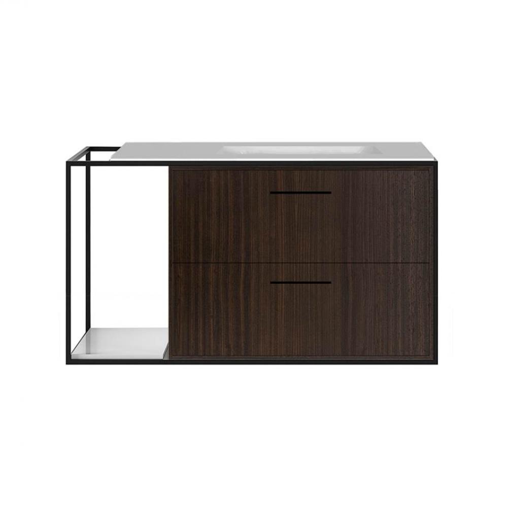 Cabinet of wall-mount under-counter vanity LIN-UN-36R with sink on the right,  two drawers (pulls