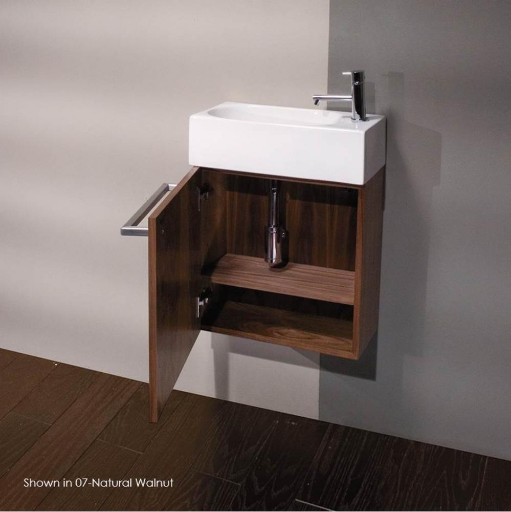 Wall-mount under-counter vanity with one adjustable shelf behind a door, brushed stainless steel p