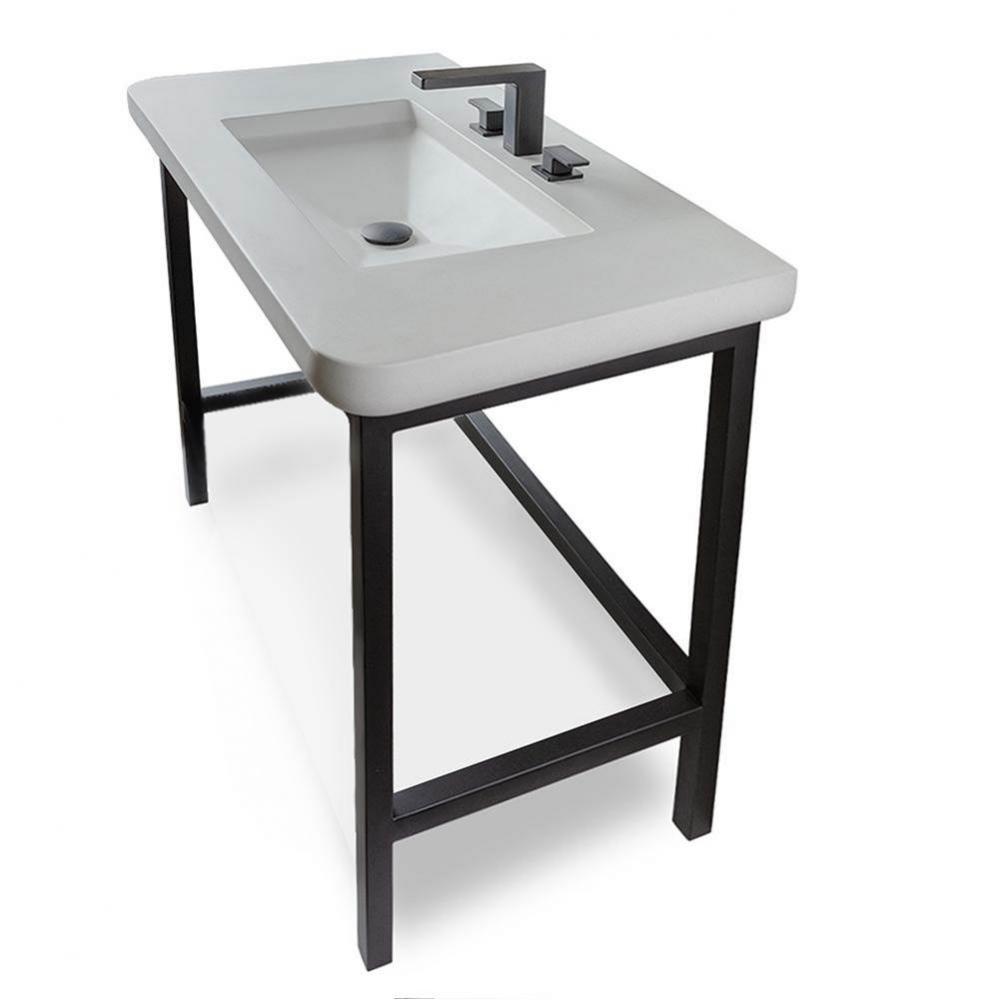 Floor-standing metal console stand for ADA-compliant installation, made of stainless steel. It mus