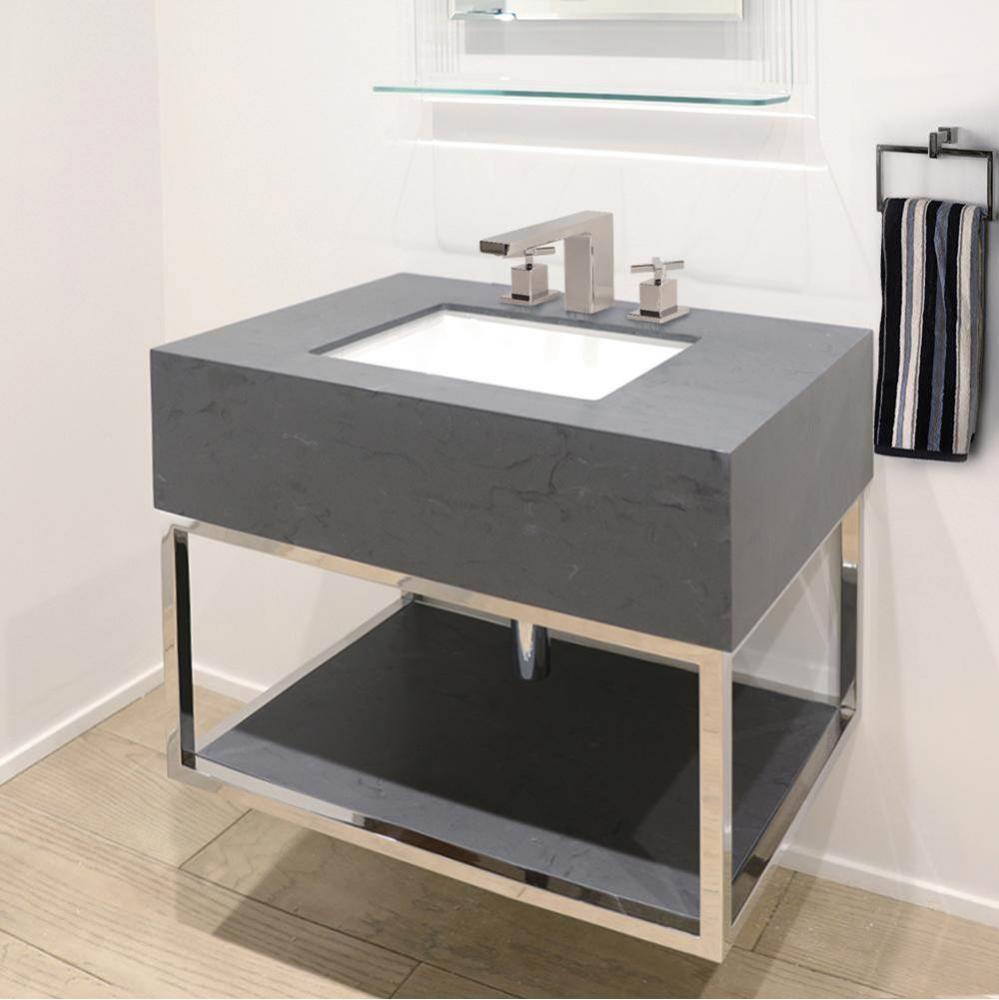 Wall-mount stainless steel console with shelf and optional backsplash. Sink 5485 sold separately.