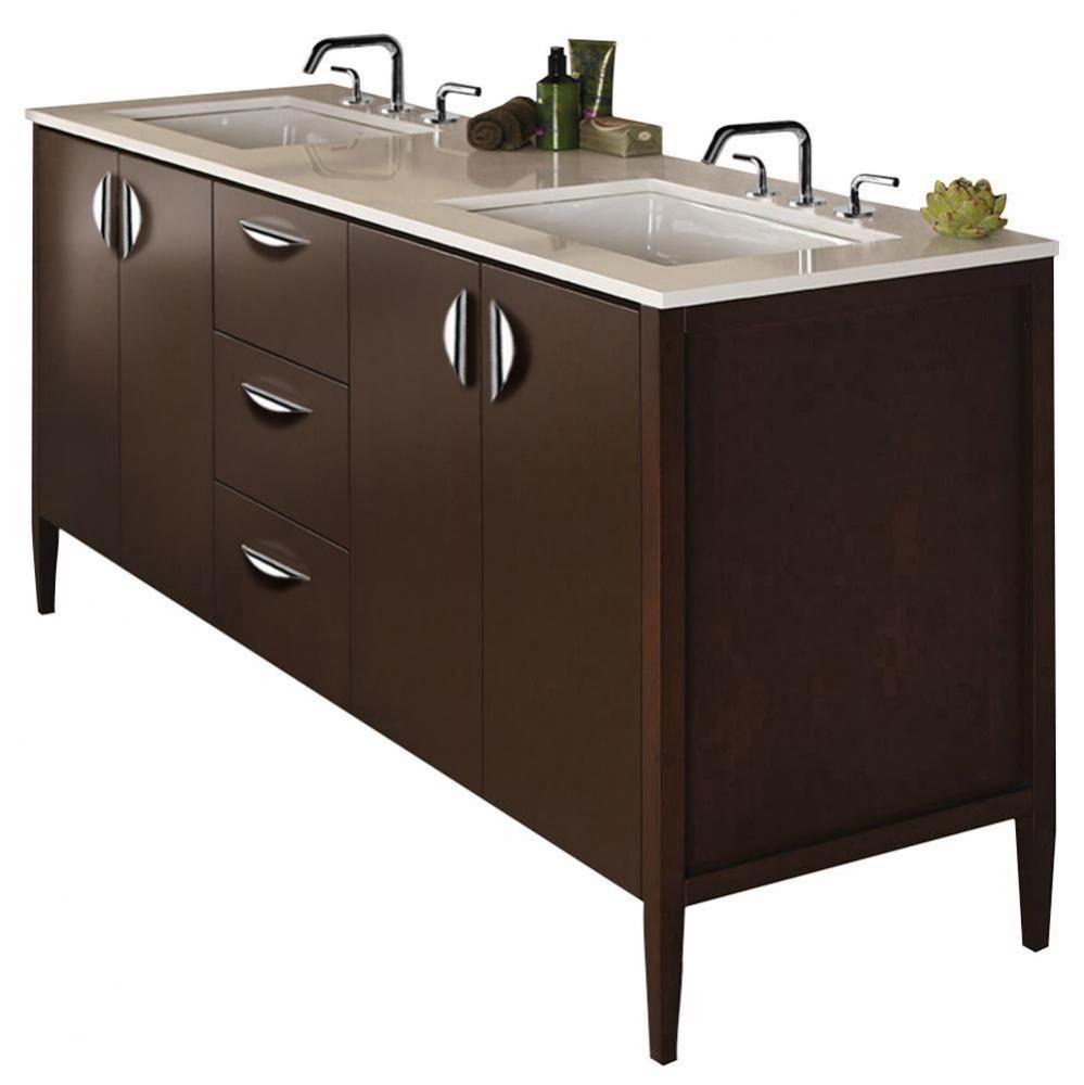 Free-standing under-counter double vanity with two sets of doors and three drawers(pulls included)