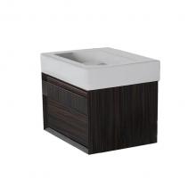 Lacava LUC-W-17-20 - Wall-mount under-counter vanity with finger pulls on one drawer, the drawer has U-shaped notch for